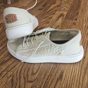 Hey Dude 6 Womens Wendy Comfort Floral Crochet Lace Irish Cream Off White Shoes